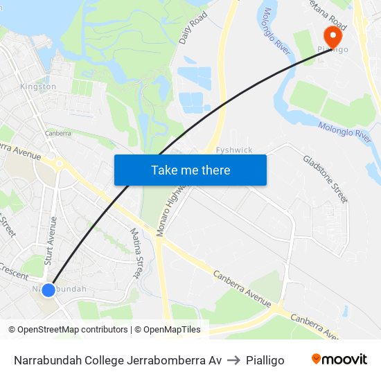 Narrabundah College Jerrabomberra Av to Pialligo map