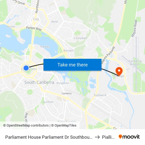 Parliament House Parliament Dr Southbound to Pialligo map