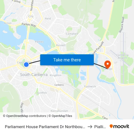 Parliament House Parliament Dr Northbound to Pialligo map