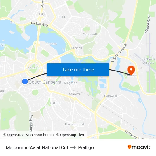Melbourne Av at National Cct to Pialligo map