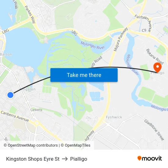 Kingston Shops Eyre St to Pialligo map