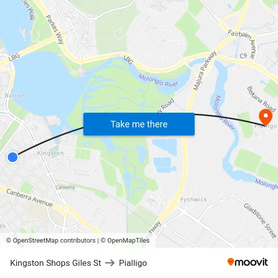 Kingston Shops Giles St to Pialligo map