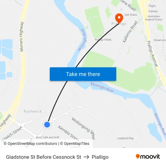 Gladstone St Before Cessnock St to Pialligo map