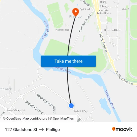 127 Gladstone St to Pialligo map