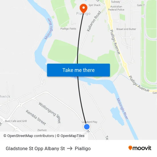 Gladstone St Opp Albany St to Pialligo map
