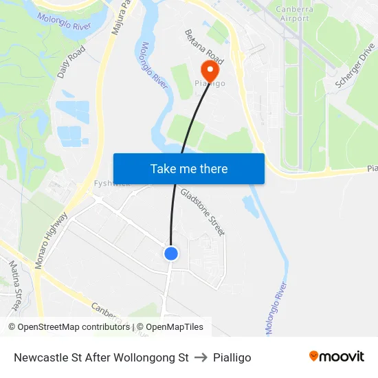 Newcastle St After Wollongong St to Pialligo map