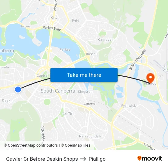 Gawler Cr Before Deakin Shops to Pialligo map