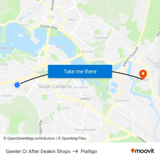 Gawler Cr After Deakin Shops to Pialligo map