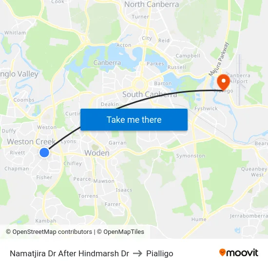 Namatjira Dr After Hindmarsh Dr to Pialligo map