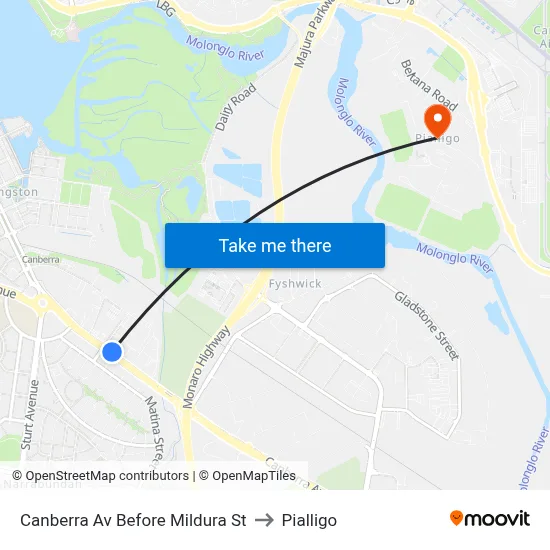 Canberra Av Before Mildura St to Pialligo map