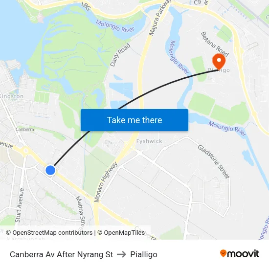 Canberra Av After Nyrang St to Pialligo map