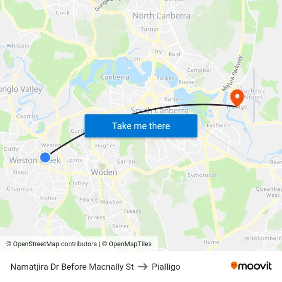Namatjira Dr Before Macnally St to Pialligo map