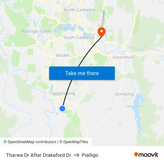 Tharwa Dr After Drakeford Dr to Pialligo map