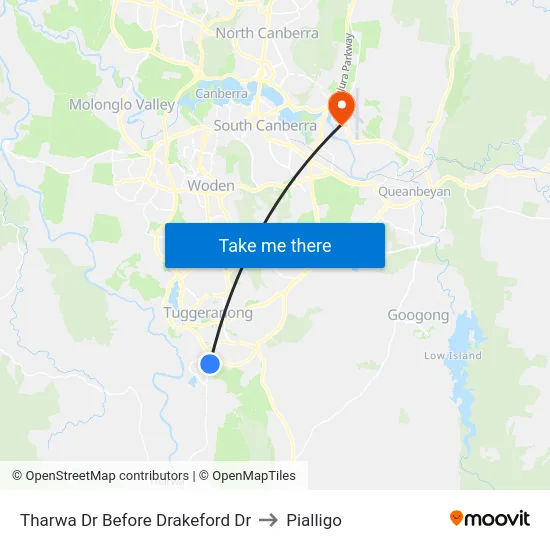 Tharwa Dr Before Drakeford Dr to Pialligo map