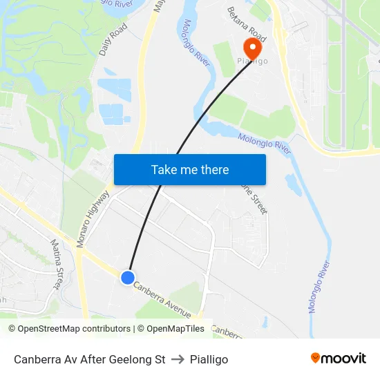 Canberra Av After Geelong St to Pialligo map