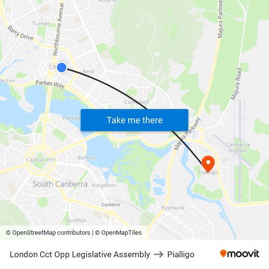 London Cct Opp Legislative Assembly to Pialligo map