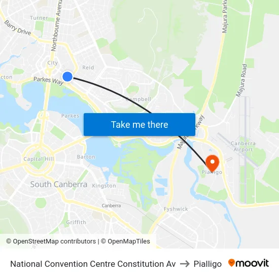 National Convention Centre Constitution Av to Pialligo map