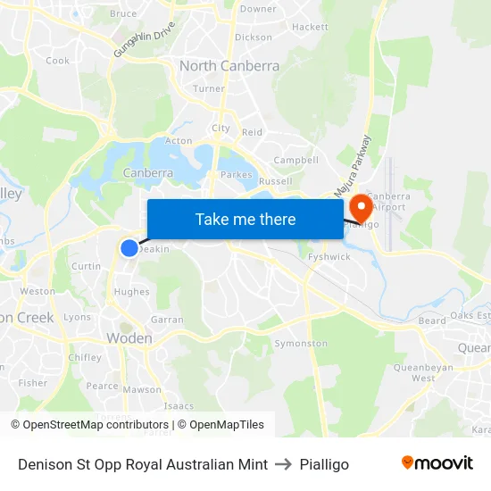 Denison St Opp Royal Australian Mint to Pialligo map