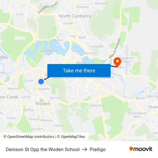 Denison St Opp the Woden School to Pialligo map