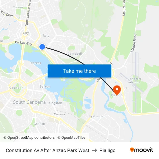 Constitution Av After Anzac Park West to Pialligo map