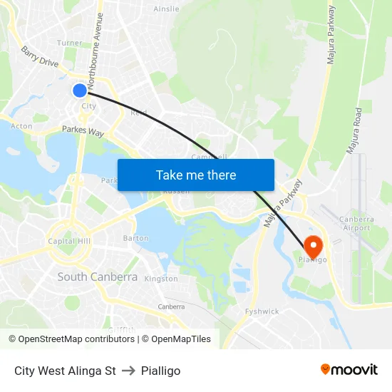 City West Alinga St to Pialligo map