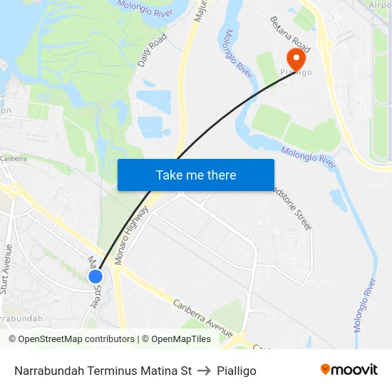Narrabundah Terminus Matina St to Pialligo map