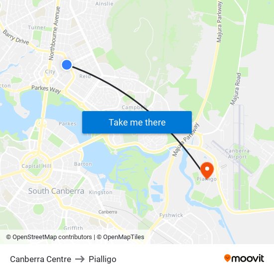 Canberra Centre to Pialligo map