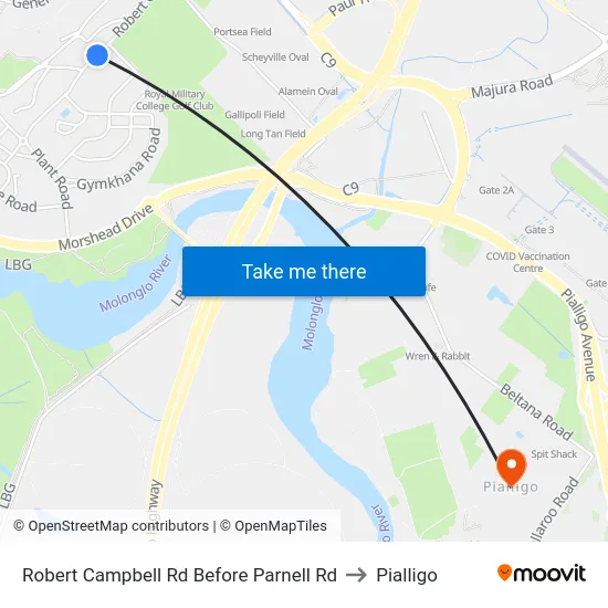 Robert Campbell Rd Before Parnell Rd to Pialligo map