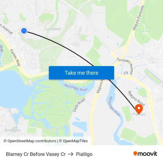 Blamey Cr Before Vasey Cr to Pialligo map