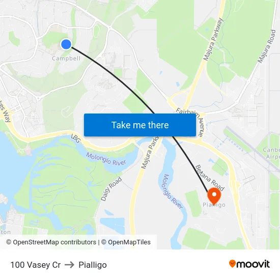 100 Vasey Cr to Pialligo map