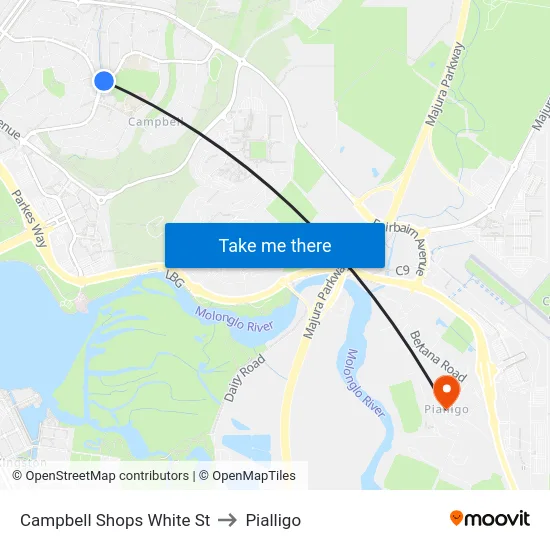 Campbell Shops White St to Pialligo map