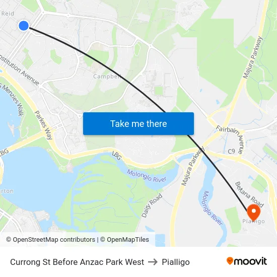 Currong St Before Anzac Park West to Pialligo map