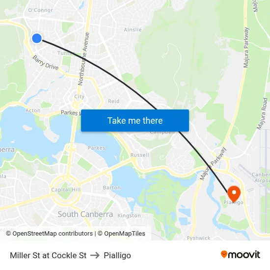 Miller St at Cockle St to Pialligo map