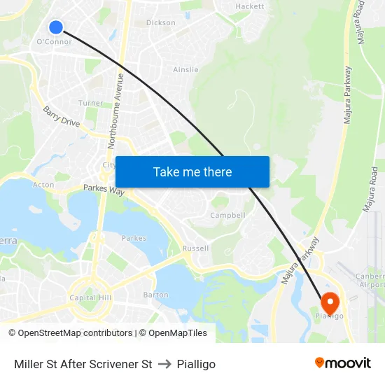 Miller St After Scrivener St to Pialligo map