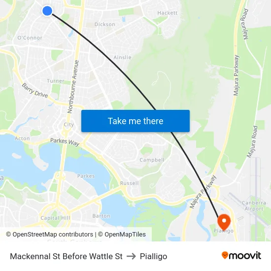 Mackennal St Before Wattle St to Pialligo map