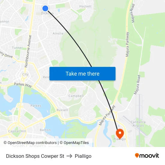 Dickson Shops Cowper St to Pialligo map