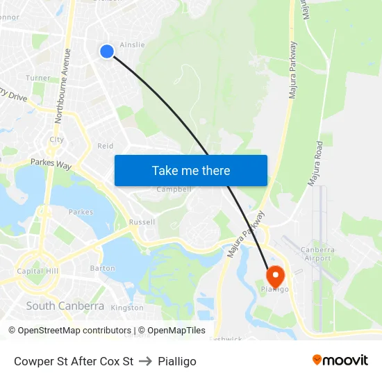 Cowper St After Cox St to Pialligo map