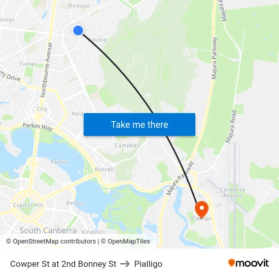 Cowper St at 2nd Bonney St to Pialligo map