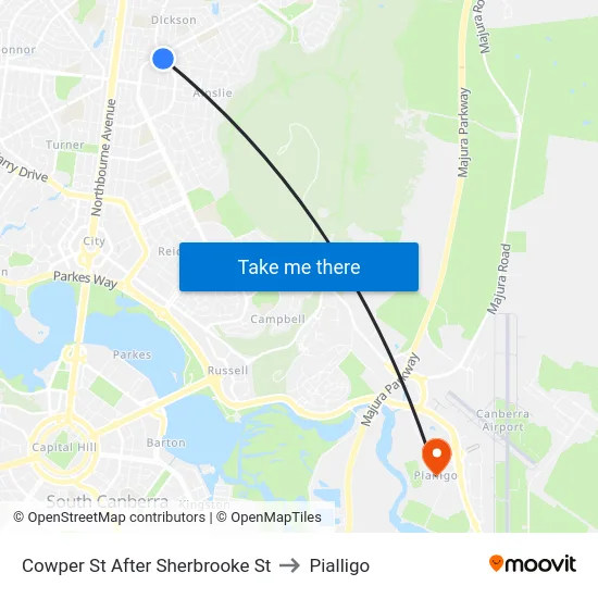 Cowper St After Sherbrooke St to Pialligo map