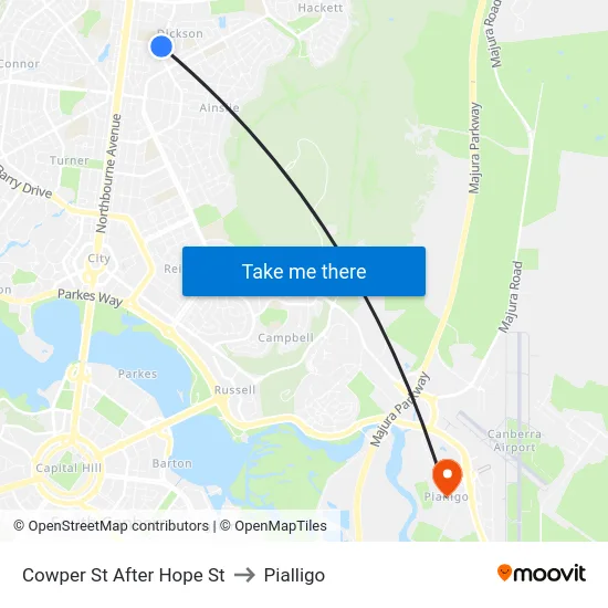 Cowper St After Hope St to Pialligo map