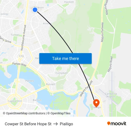 Cowper St Before Hope St to Pialligo map