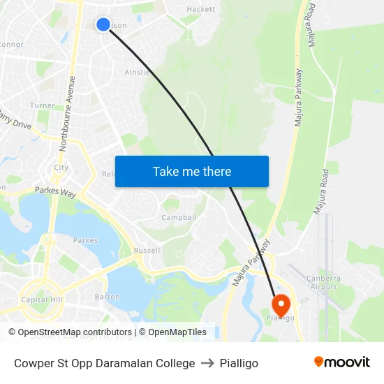 Cowper St Opp Daramalan College to Pialligo map