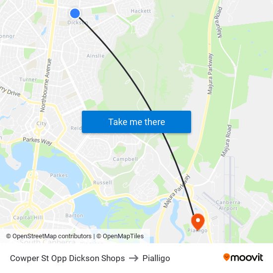 Cowper St Opp Dickson Shops to Pialligo map