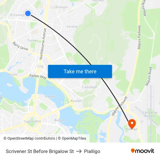 Scrivener St Before Brigalow St to Pialligo map