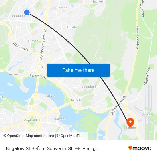 Brigalow St Before Scrivener St to Pialligo map