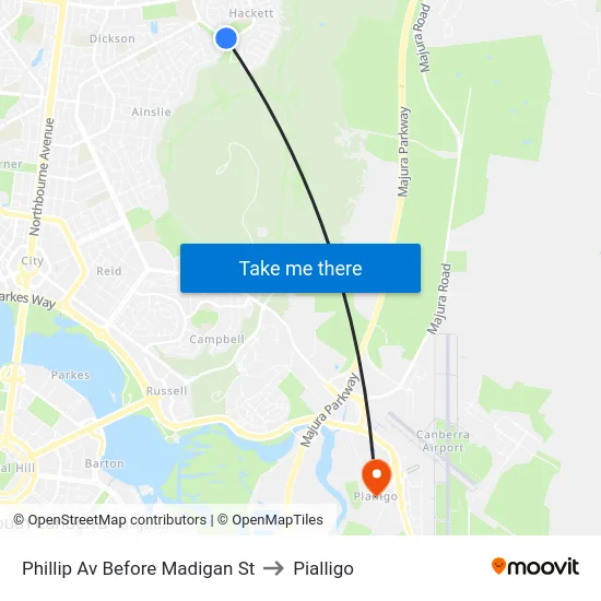Phillip Av Before Madigan St to Pialligo map