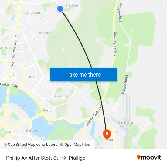 Phillip Av After Stott St to Pialligo map