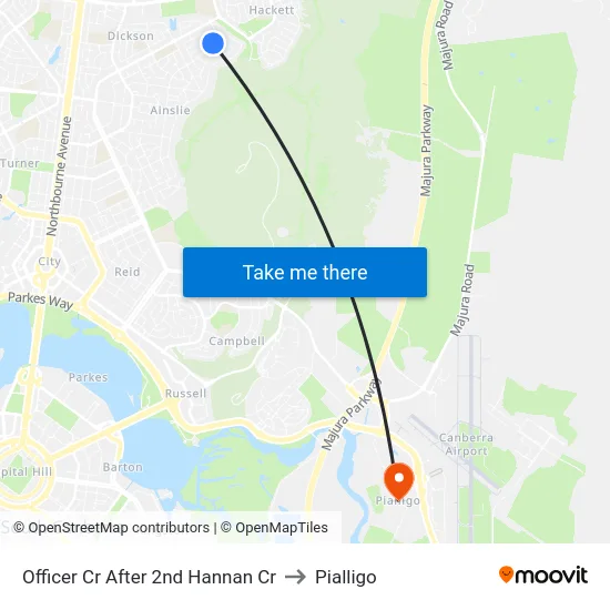Officer Cr After 2nd Hannan Cr to Pialligo map