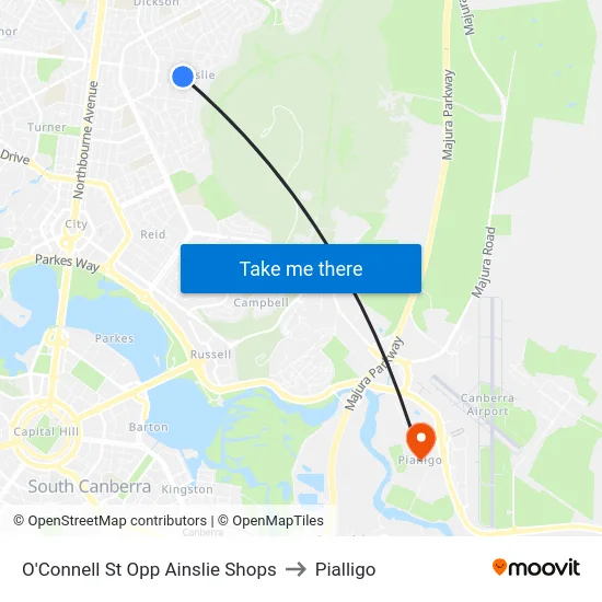 O'Connell St Opp Ainslie Shops to Pialligo map