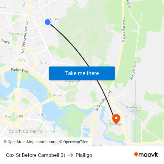 Cox St Before Campbell St to Pialligo map